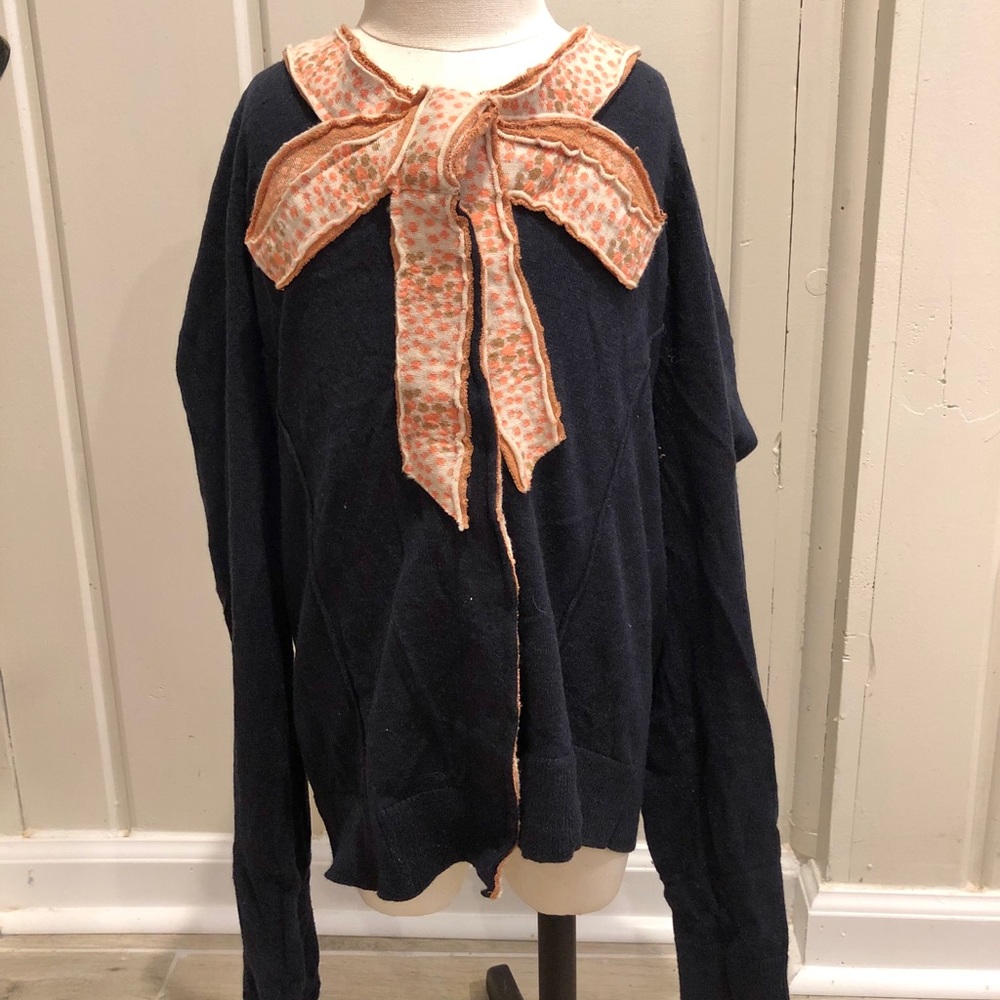 Navy bow cardigan by MOTH from Anthropologie